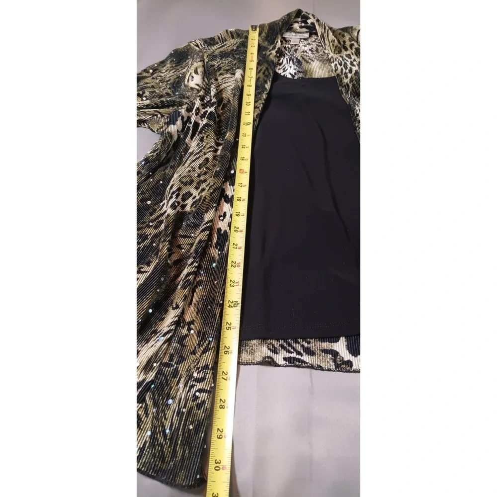 womens Animal Print Open Front Cardigan Jacket sequin mob wife retro 80s bold